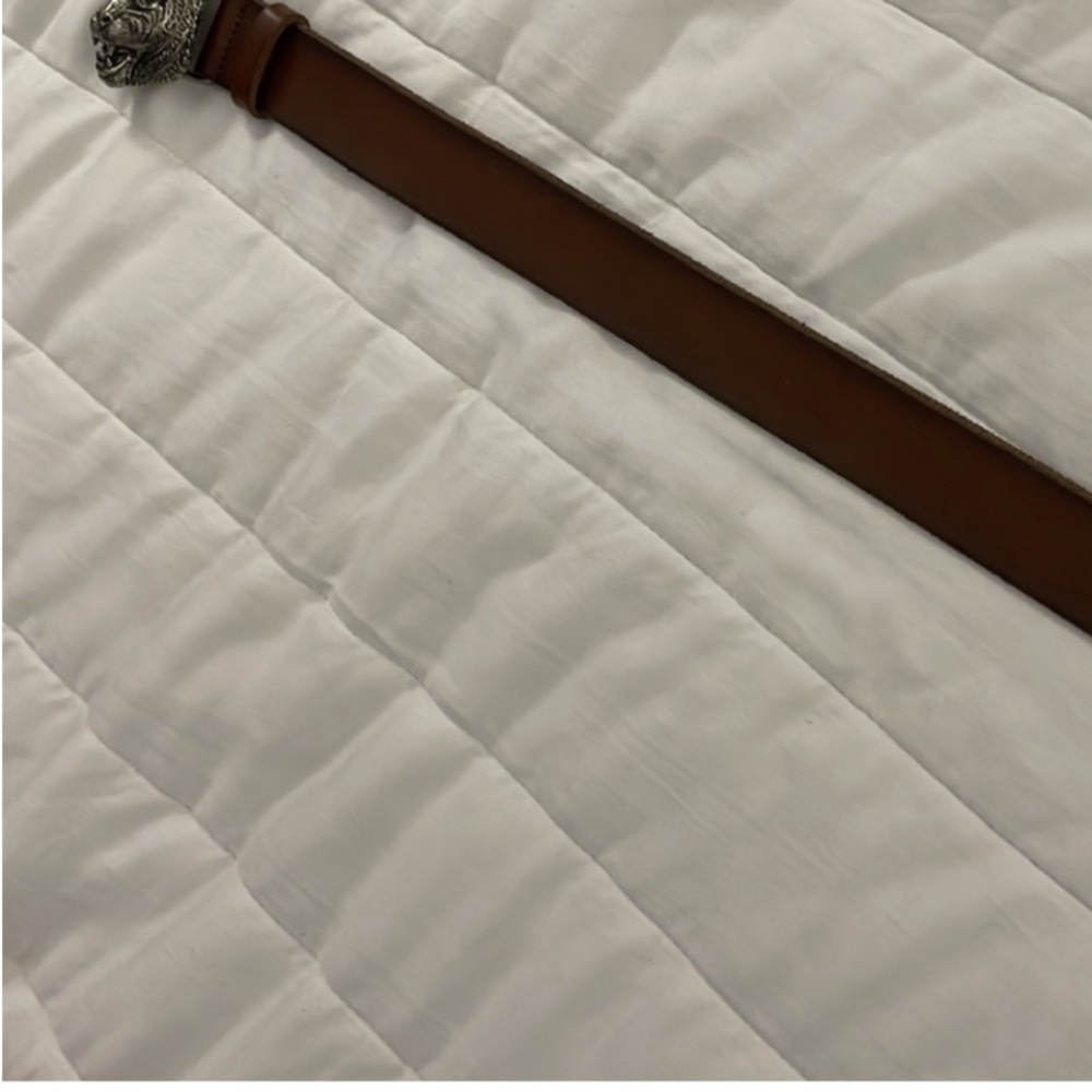 New Gucci Brown Leather Belt with silver Tiger Head Buckle - Picture 5 of 11